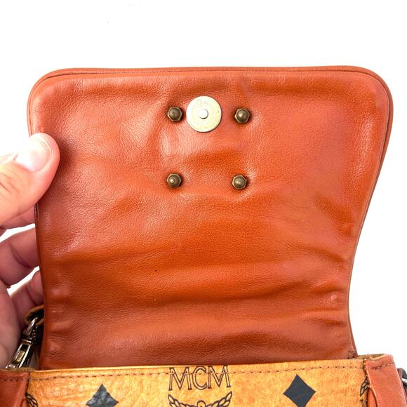 MCM Mini Visetos Crossbody Bag Micro Purse Monogram Cognac Camel Logo Tan - Picture 8 of 13